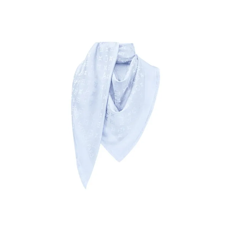 LOUIS VUITTON Mulberry Silk Sheep Wool Shawls Unisex Light Blue-1