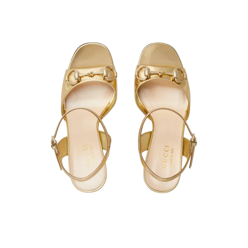GUCCI Horsebit One Strap Sandals 9.4cm Women's Gold-3