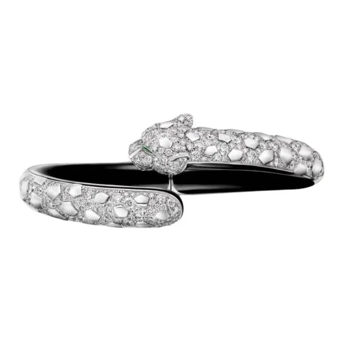 CARTIER 18K White Gold Emerald Diamond Bracelets Unisex Silver-2