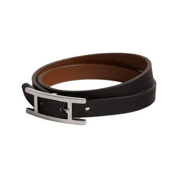 HERMES Calfskin Bangles Women's Black/Light Tawny