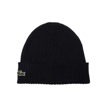 LACOSTE Knitted Fabric Wool Beanies Unisex Black