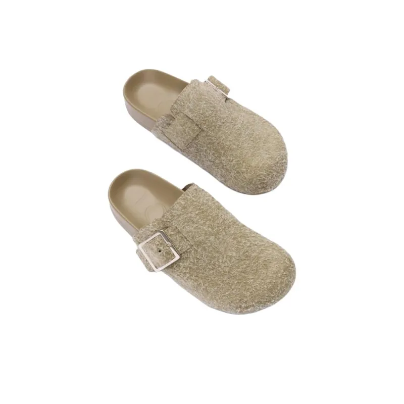 LOEWE Ease Buckle Rubber Sole Odor Resistant Closed Toe Slippers Women's Khaki Green-3