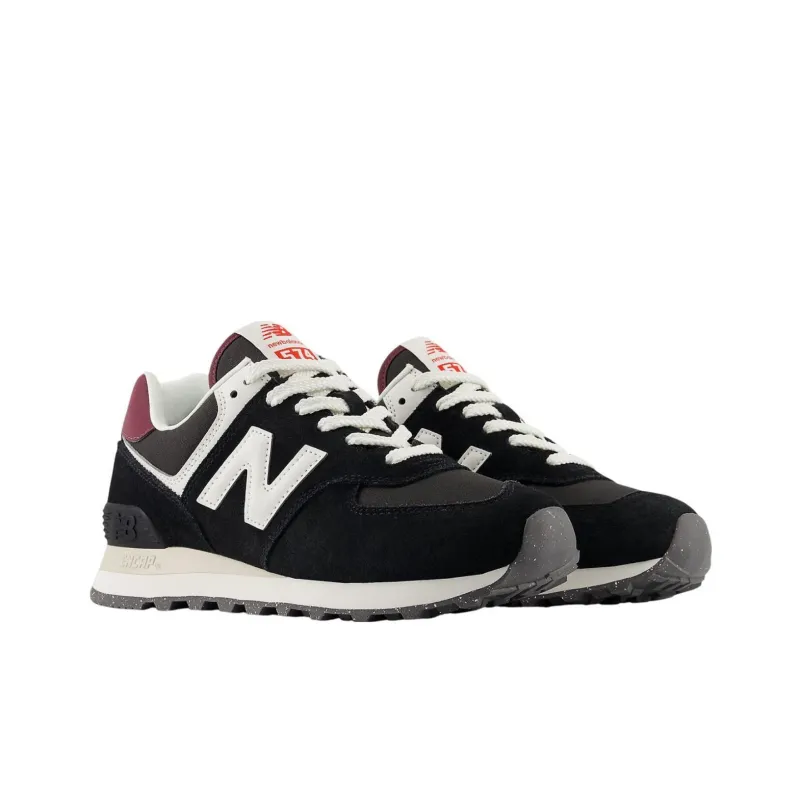 New Balance 574 Black White Burgundy Women's-2