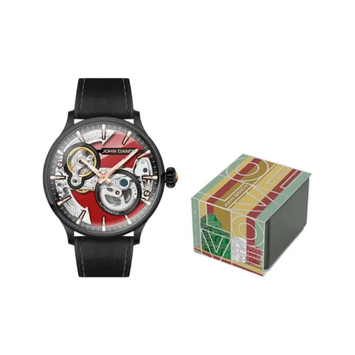 JOHN DANDY Wrist Watch Automatic Mechanical Movement Genuine Leather Strap Cut-Out Dial Men's Watches JD.3970M/04