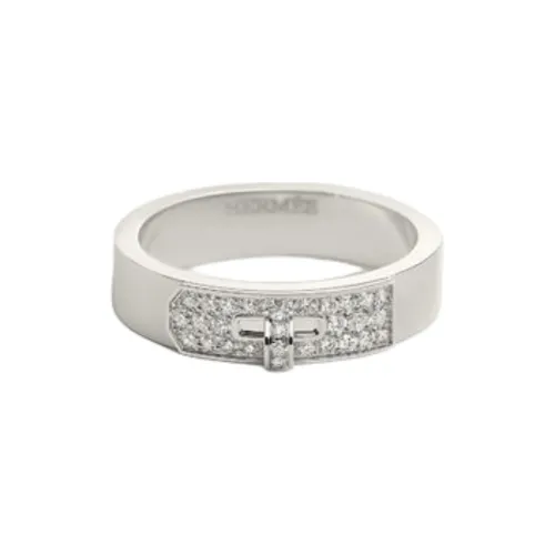 HERMES White Gold Diamond Rings Unisex Silver
