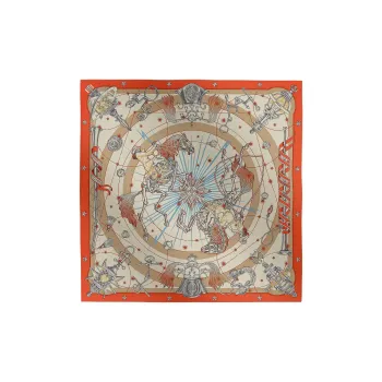 HERMES Cashmere Mulberry Silk Shawls Unisex Orange