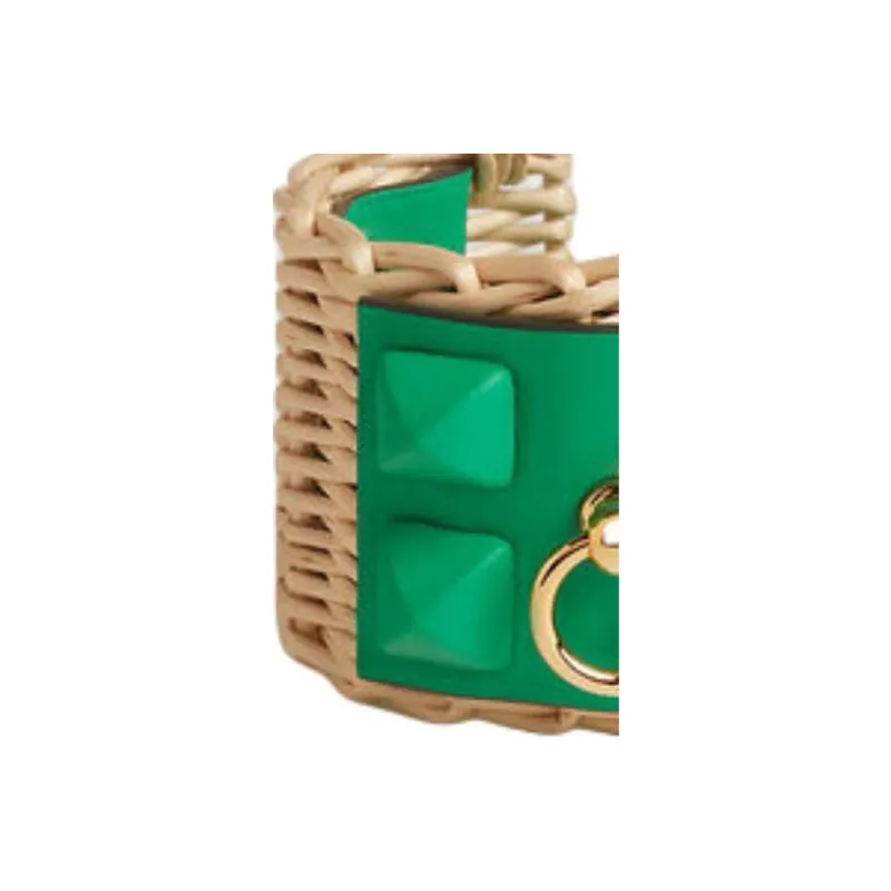 HERMES Leather Willow Wood Gold-Plated Bangles Unisex Green-1