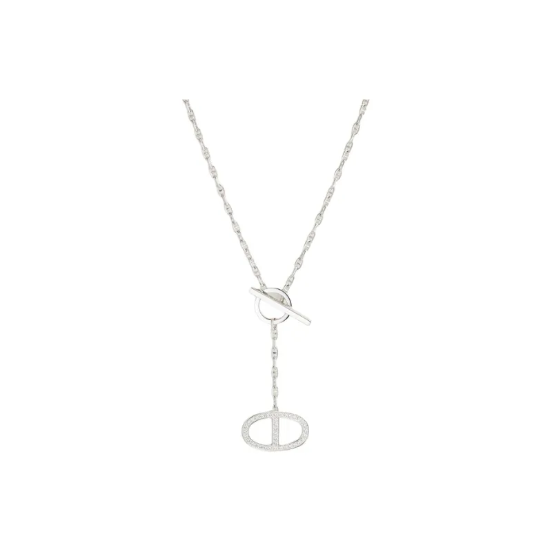 HERMES White Gold, Diamond Necklaces Unisex Silver-0