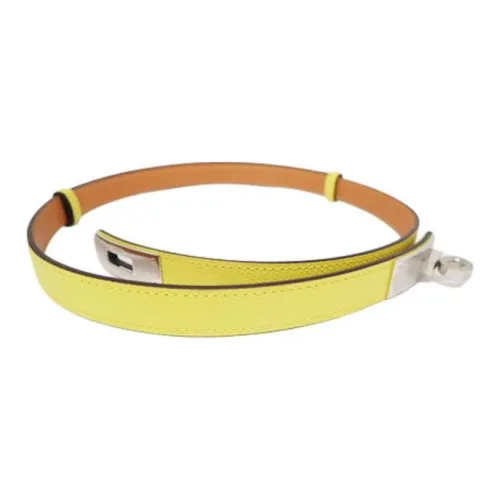 HERMES Palladium-Plated Leather Belts Women's Yellow -