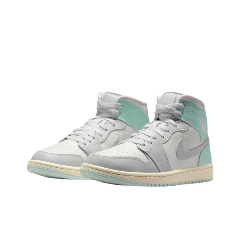 Jordan Air Jordan 1 Cushioning Wear-Resistant Mid-Top Vintage Basketball Shoes Women's Gray Green-2