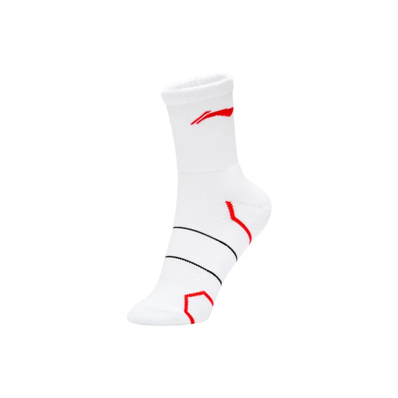 LiNing Badminton Series Mid-Calf Socks Men's 1 Pack White Red-0