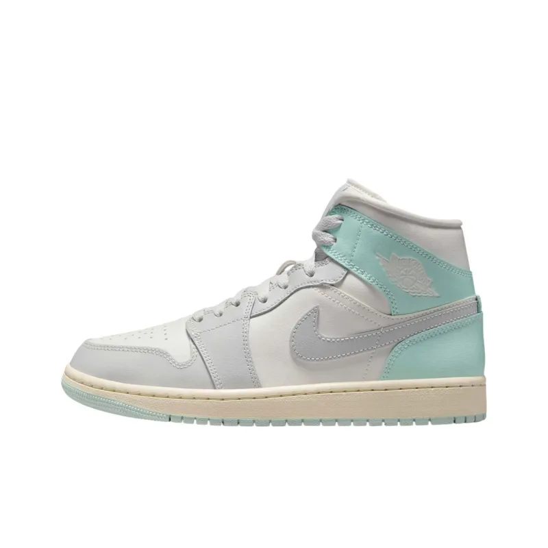 Jordan Air Jordan 1 Cushioning Wear-Resistant Mid-Top Vintage Basketball Shoes Women's Gray Green-0