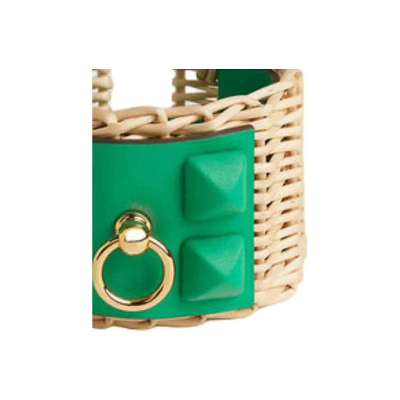 HERMES Leather Willow Wood Gold-Plated Bangles Unisex Green-2