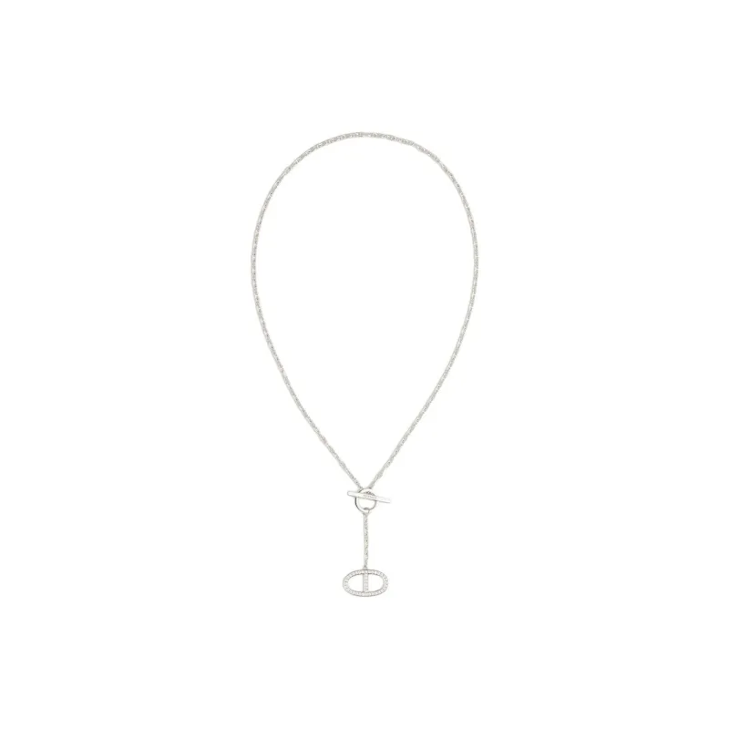 HERMES White Gold, Diamond Necklaces Unisex Silver-1