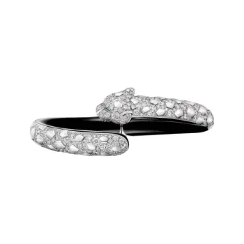 CARTIER 18K White Gold Onyx Emerald Diamond Bangles Unisex Silver