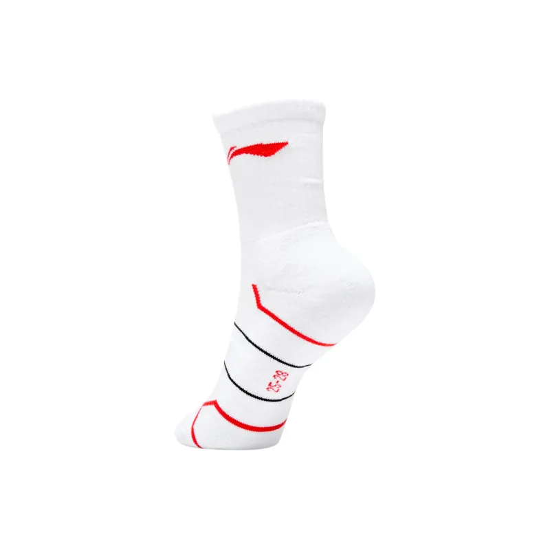 LiNing Badminton Series Mid-Calf Socks Men's 1 Pack White Red-1