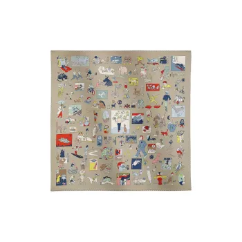 HERMES Silk Scarves Women's Gray Yellow/Red/Multicolor