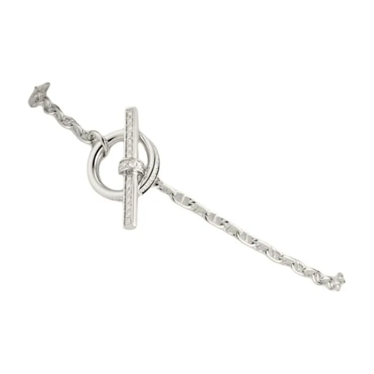 HERMES White Gold Diamond Bracelets Women's Silver-1