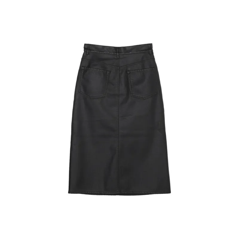 WEEKEND MaxMara Leather Long Skirt Women's Black-1