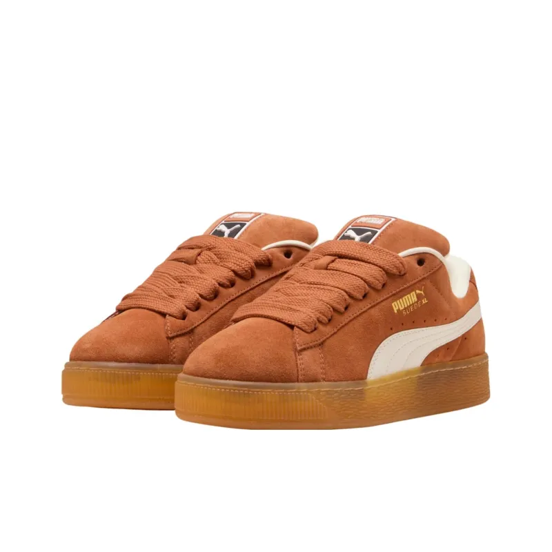 PUMA Suede XL Anti Slip Wear Resistant Low Top Skateboard Shoes Women's Brown White-2