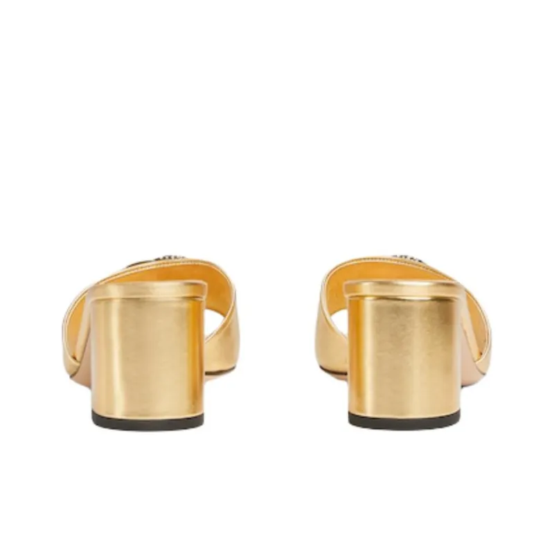 GUCCI Nojum Slide Slippers Women's Gold-4