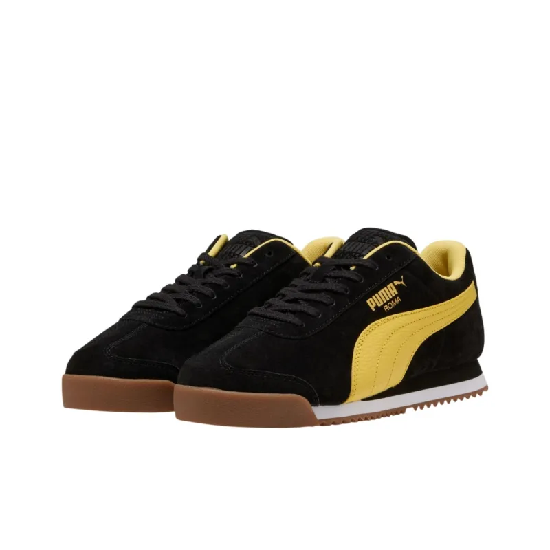 PUMA Roma Anti Slip Wear Resistant Low Top Casual Shoes Unisex Black Yellow-2
