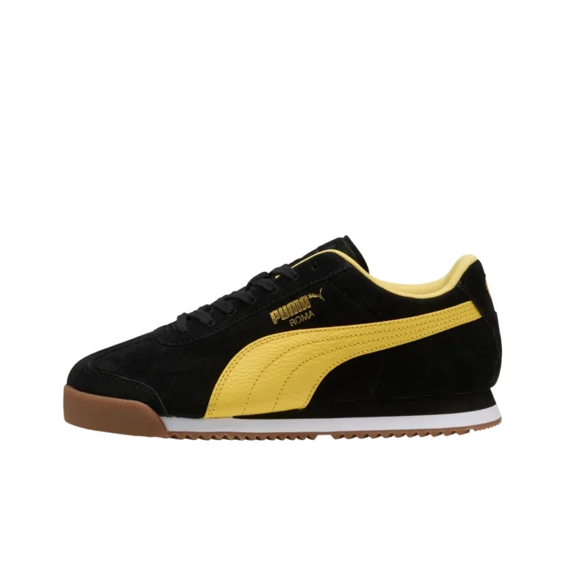 PUMA Roma Anti Slip Wear Resistant Low Top Casual Shoes Unisex Black Yellow-0