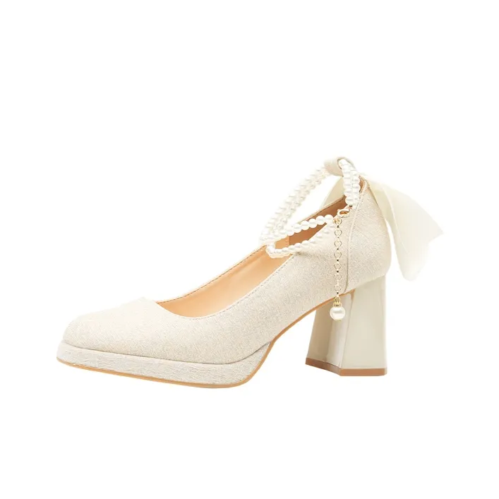 Dunnu Block Heel High Heels Women's Apricot-0