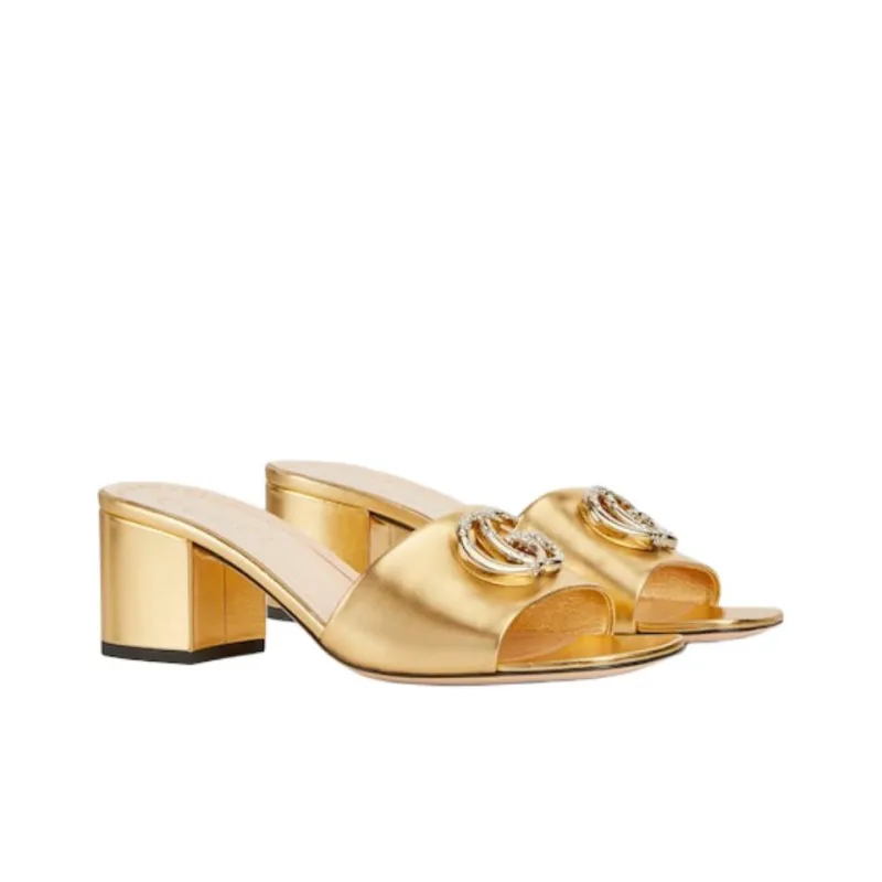 GUCCI Nojum Slide Slippers Women's Gold-2