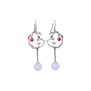 Jade Charm Yao Hetian Jade Earrings White Jade/Pale Greenish White Jade Women's