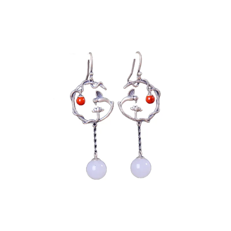 Jade Charm Yao Hetian Jade Earrings White Jade/Pale Greenish White Jade Women's-0