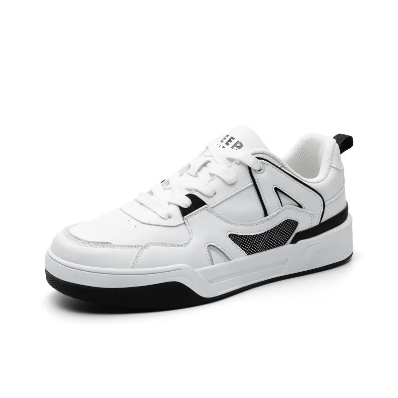 JEEP SPIRIT Slip-Resistant Lightweight Height Increasing Low-Top Skateboard Shoes Men's Polar White-1