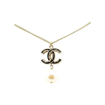 CHANEL 2014 Enamel Faux Pearl Pendant Necklace Costume Necklace