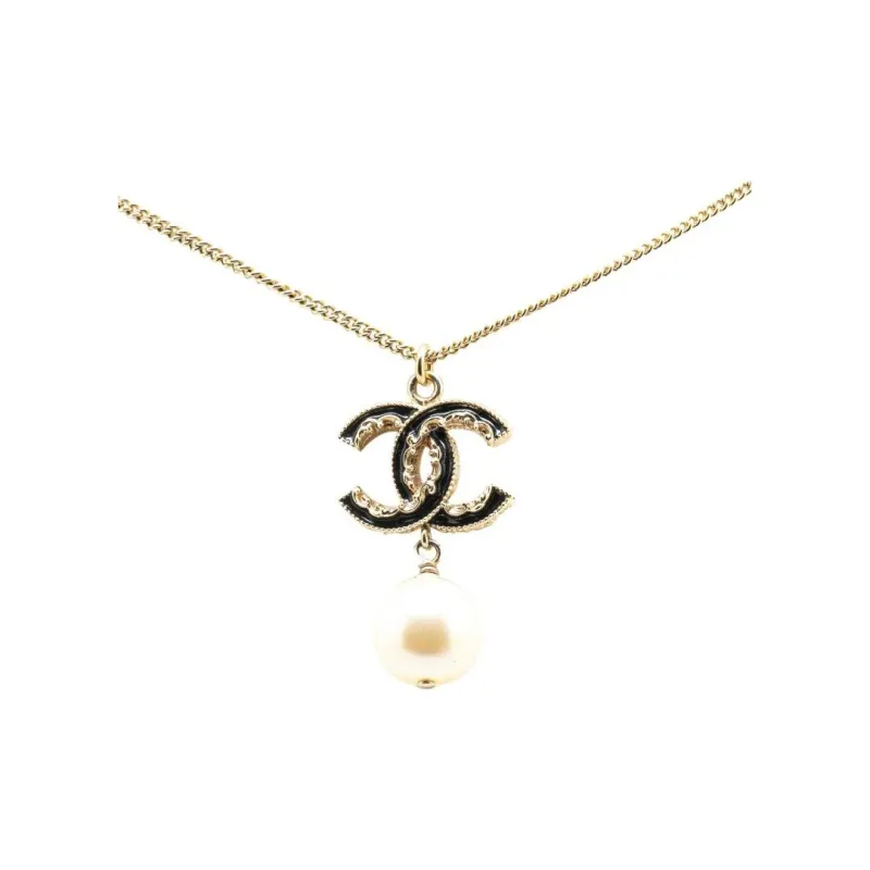 CHANEL 2014 Enamel Faux Pearl Pendant Necklace Costume Necklace-0