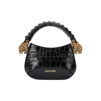Roberto Cavalli Leather Half Moon Bag Hobo Bag Shoulder Bag Crossbody Bag Handbag Mini Women's Black