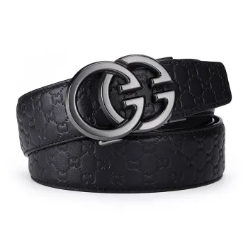 Jeccieziio Top Grain Cow Leather Automatic Buckle Belt Men's Gunmetal, Gold Width 3.5cm Gift Box Set