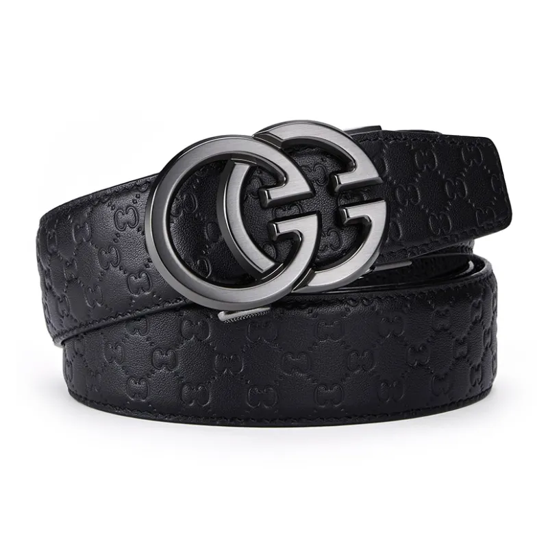 Jeccieziio Top Grain Cow Leather Automatic Buckle Belt Men's Gunmetal, Gold Width 3.5cm Gift Box Set-0
