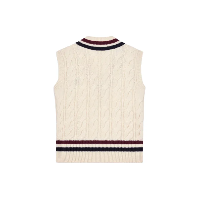 CELINE Triomphe Cashmere V Neck Cable Knit Vest-1