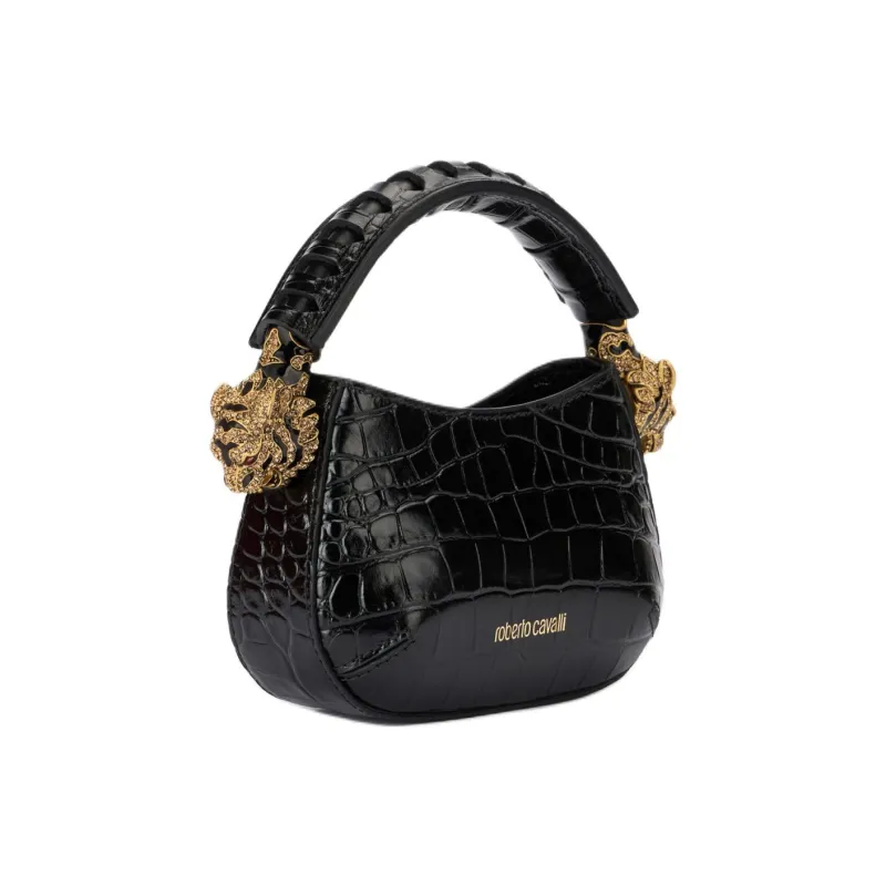Roberto Cavalli Leather Half Moon Bag Hobo Bag Shoulder Bag Crossbody Bag Handbag Mini Women's Black-1