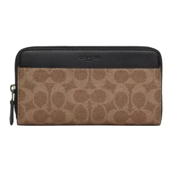 COACH Accordion Wallet Coated Canvas Wallet Small Size Men's Tan & Black