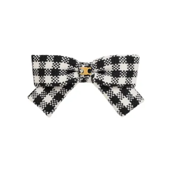 CELINE Vichy Ribbon Hair Clip In Wool Brass With Gold Finish And Steel