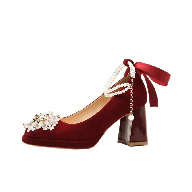Dunnu Chunky Heel High Heels Women's Red-0