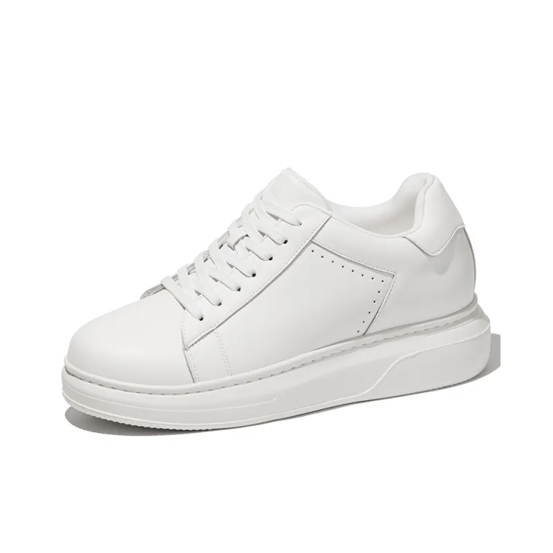 SULEGAO Water-Resistant Cushioning Lightweight Support Height Increasing Low-Top Skateboard Shoes Men's White-0