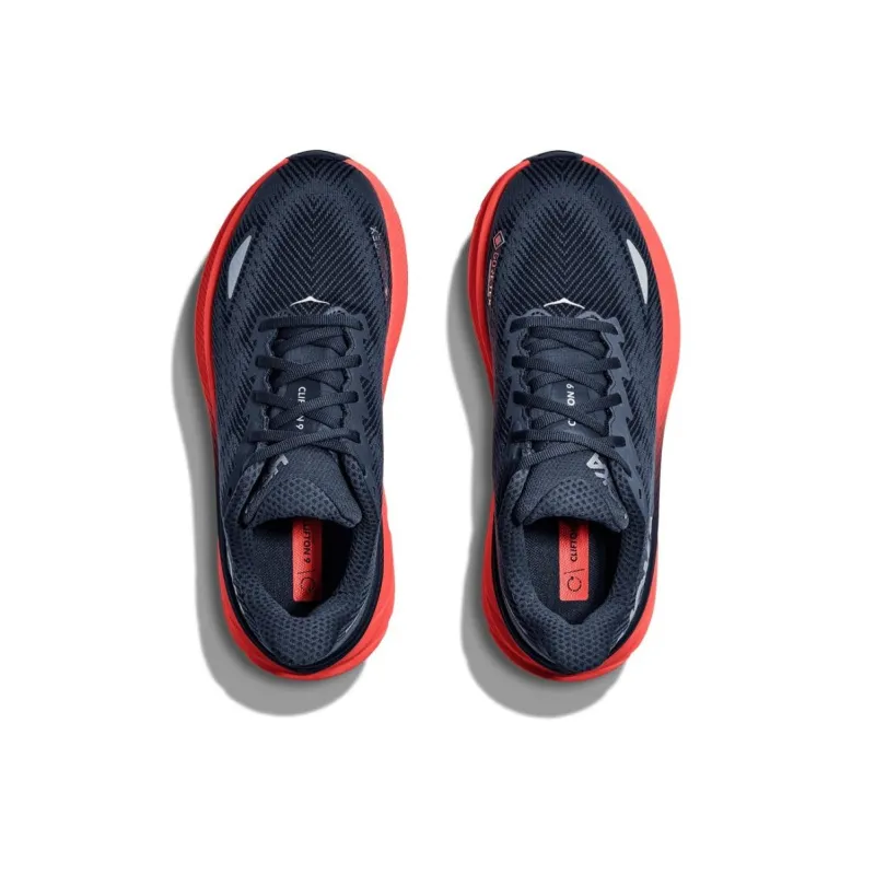 HOKA ONE ONE Clifton 9 Slip-Resistant Breathable Low-Top Casual Running Shoes Men's Black Red-3