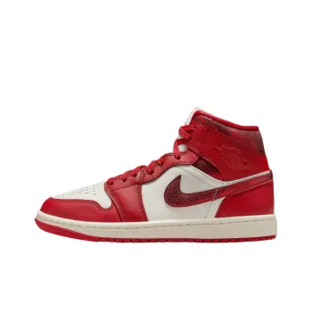JORDAN 1 Mid Se Red Cracked Leather Women's