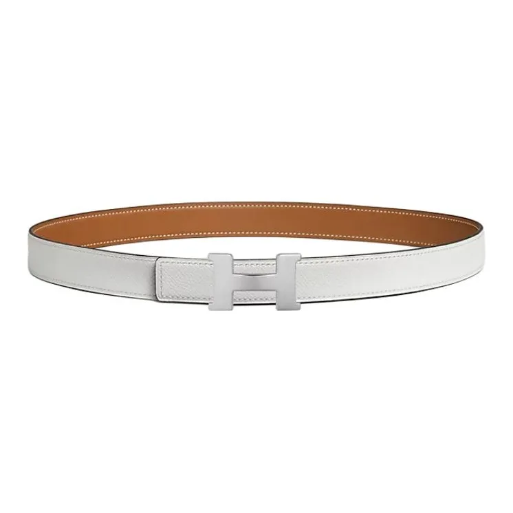 HERMES Calfskin Palladium-Plated Leather Belts Women's White Width 2.4CM-1