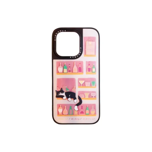 Kingxbar TPU Material Wine Cabinet Cat Phone Cases Compatible With IPhone 14/15 Collection Vintage Inspired
