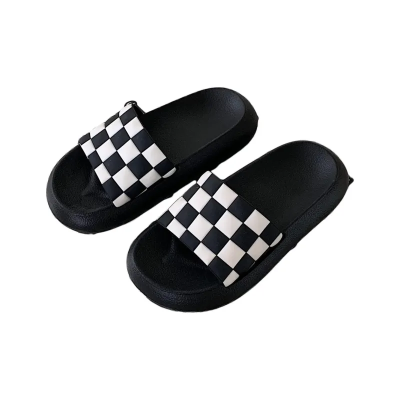 Thin Strips Slippers Unisex, Black White-0