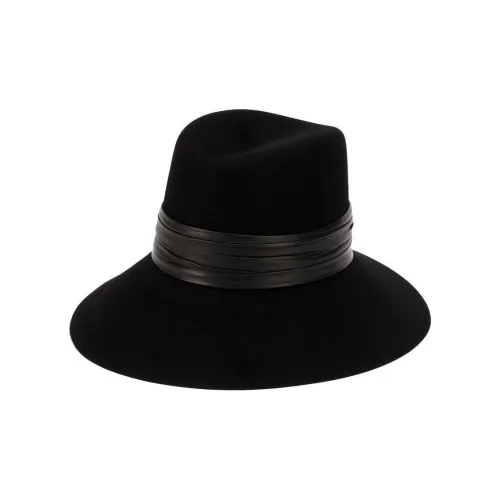 SAINT LAURENT Rabbit Fur Lambskin Genuine Leather Hats & Caps Women's Black