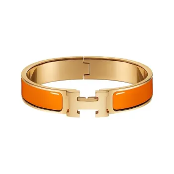 HERMES Enamel Gold-Plated Metal Parts Bangles Women's Orange